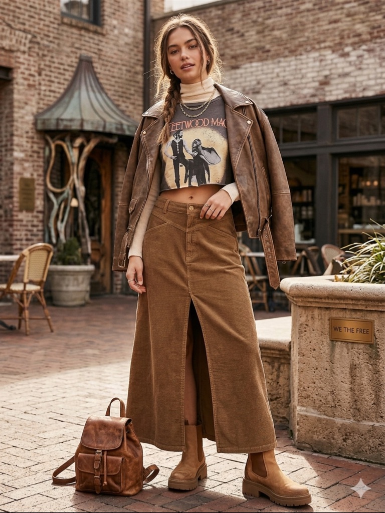 We The Free Brown Corduroy Maxi Skirt With Front Slit